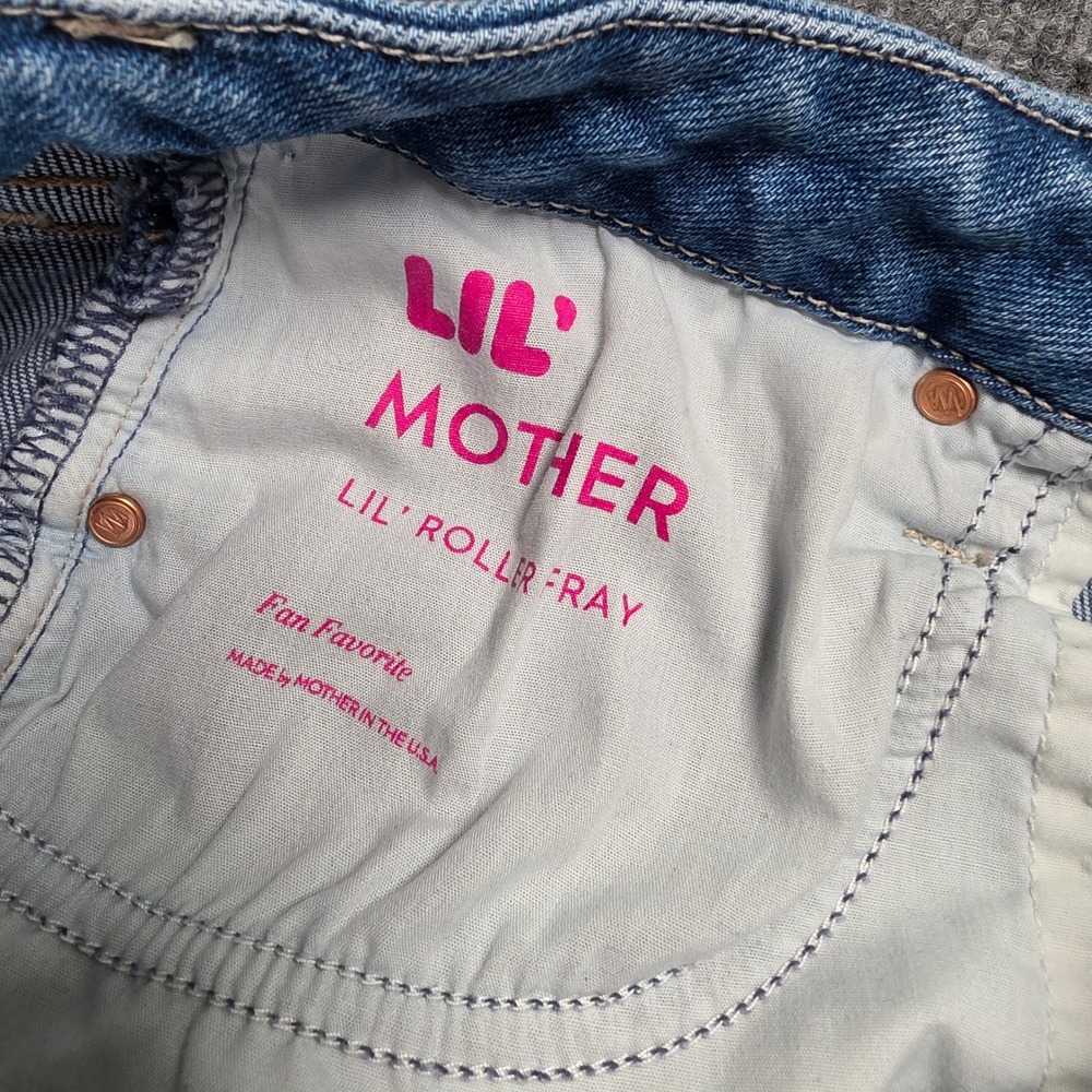 MOTHER Lil Roller Fray Jeans Women 28 Blue Fan Favorite Wide Leg Raw Hem - Picture 7 of 11